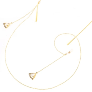 Goldene Brillenlkette mit geometrischen Dreiecksanhängern aus Perlen und Strasssteinen