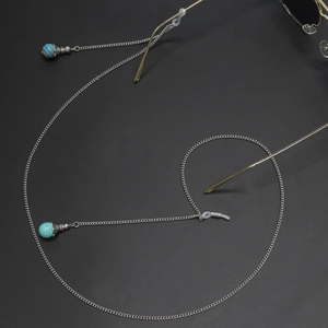 S-curve silver metal glasses chain with asymmetric natural stone beads and rubber loops