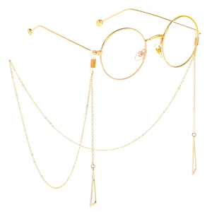 Lunettes rondes dorées avec chaîne en métal antidérapante et pendentifs triangles