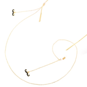 Chaîne de lunettes dorée en métal avec pendentifs moustaches noires et boucles antidérapantes