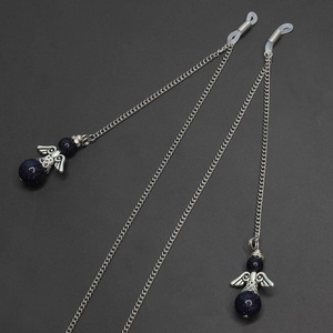 Glasses Chain Strap Lanyard Angel Wing Pendant Natural Blue Sandstone Beads Metal Vintage Eyewear Anti-Lost For Reading Glasses
