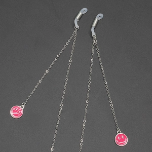 Silberne Brillenkette mit leuchtend rosa emaillierten Smileys für Damen und Herren