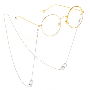 Lunettes rondes dorées vintage avec chaîne de lunettes élégante en perles blanches