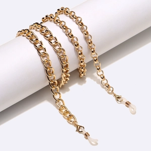 Polished gold round link metal eyewear chain with silicone loops for glasses and masks