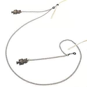 Catenina per occhiali vintage in bronzo con ciondoli a gufo e gommini antiscivolo