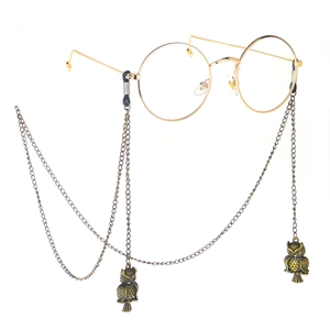 Catenella per occhiali a gufo stile punk con occhiali tondi dorati in bronzo vintage