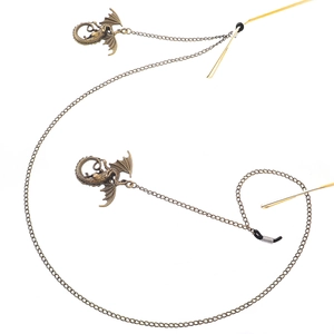Retro Brillenband aus Bronze mit Drachen-Anhängern und rutschfesten Gummischlaufen