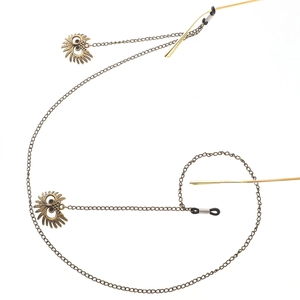 Retro bronze glasses chain with detailed owl pendants and non-slip rubber loop ends
