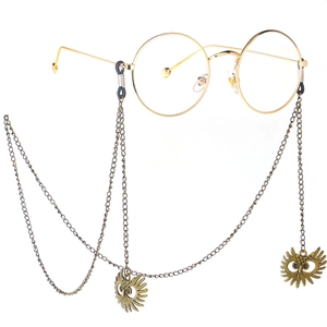 Vintage bronze owl eyeglass chain with gold round frame sunglasses for women