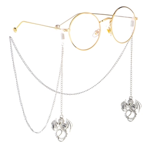 Chaîne à lunettes en métal argenté avec pendentif dragon et monture dorée