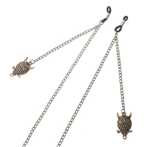 Retro bronze owl glasses chain with non-slip rubber loops and vintage punk style charms