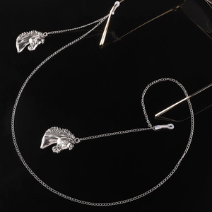 Silver metal eyewear chain featuring horse head pendants and anti-slip silicone loops