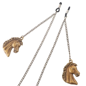 Punk bronze horse head eyewear chain with non-slip rubber loops and fine link chain