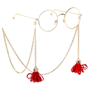Vintage Gold Metal Glasses Chain For Women Anti Slip Sunglasses Strap With Red Floral Tassel Pendant Handmade Ethnic Eyewear Cord Holder Gift