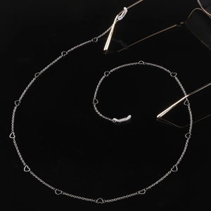 Silver stainless steel heart link eyewear chain with anti-slip silicone loops for glasses
