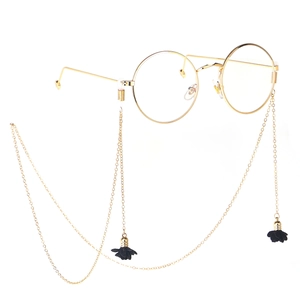 Elegante Brillenkette Goldlegierung Metallband Mit Schwarzem Blumenanhänger Rutschfeste Silikonschlaufen Damen