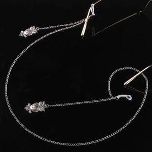 Chaîne à lunettes en métal argenté avec pendentifs hiboux et boucles antidérapantes sur miroir