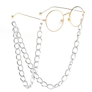 Silver-Tone Metal Glasses Chain Anti-Slip Eyewear Lanyard With Adjustable Silicone Loops Simple Thick Link Holder Sunglasses