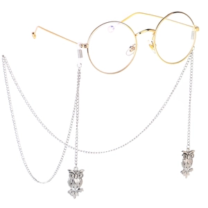 Chaîne De Lunettes Pendentif Hibou Vintage Anti-Glisse Ton Argent Métal Cordon De Lunettes De Soleil Bijou Mode