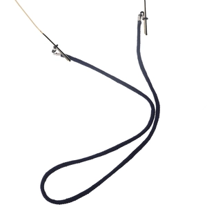 Durable dark blue braided sports eyewear strap with adjustable rubber ends on glasses