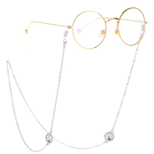 Silver tree of life and evil eye glasses chain with vintage round frame eyewear