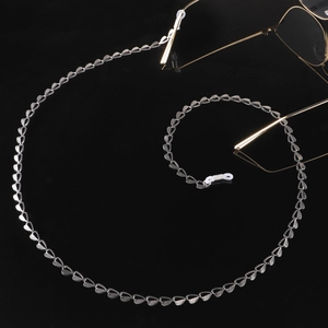 Silver stainless steel heart link eyewear chain with adjustable silicone anti-slip loops