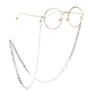 Silver stainless steel heart chain for glasses with retro gold round frame eyewear