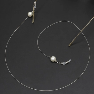 Silver snake chain glasses strap with white pearls and anti-slip silicone loops