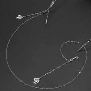 Silver tree of life glasses chain with shimmering rhinestones and anti-slip rubber loops