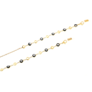 Golden eyewear chain with evil eye charms and flower accents for anti-loss protection