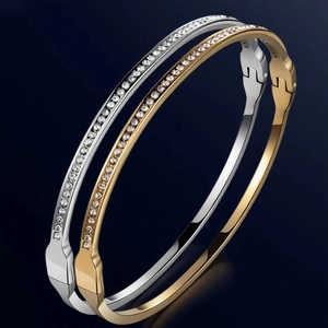 Bracciale Rigido In Acciaio Inossidabile Da Donna Zirconia Micro Pave Chiusura A Cerniera Moda Lusso Gioielli Eleganti