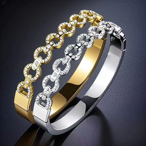 Stainless Steel Hinged Bangle Bracelet For Women With Zircon Rhinestone Roman Numerals Heart Star Clover Waterproof Jewelry