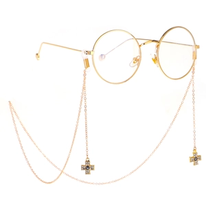 Goldene Brillenlkette Aus Legierung Mit Strass Kreuz Und Bösem Blick Anhängern Rutschfeste Brillenfassung Halsband Mode
