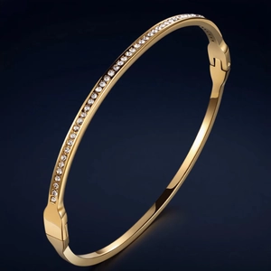 Stainless Steel Bangle Bracelet Cubic Zirconia Micro Pave Hinge Clasp Luxury Minimalist Fashion For Women