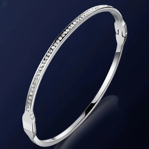 Stainless Steel Bangle Bracelet For Women Micro Pave Cubic Zirconia Hinged Cuff Luxury Fashion Elegant Jewelry
