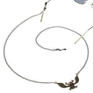 Punk style bronze winged skull metal glasses chain with anti-slip rubber loops