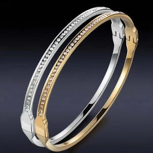 Women Luxury Stainless Steel Bangle Bracelet With Micro Pave Cubic Zirconia Stones Hinged Cuff Fashion Jewelry