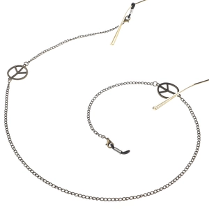 Retro bronze glasses chain with peace sign charms and adjustable non-slip rubber loops