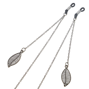 Punk bronze eyeglass chain with leaf pendant and anti-slip silicone loops for glasses