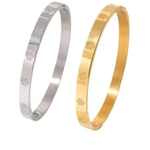 Men's minimalist stainless steel snowflake engraved bangles in gold and silver finish