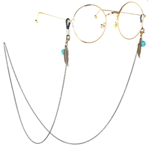 Chaine De Lunettes Métal Perle Turquoise Pendentif Plume Antidérapant Cordon Lunettes De Soleil Boho Ethnique Rétro