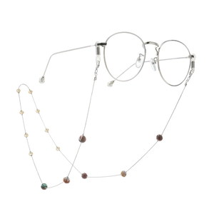 Silver round frame glasses with colorful crystal bead handmade fashion chain strap