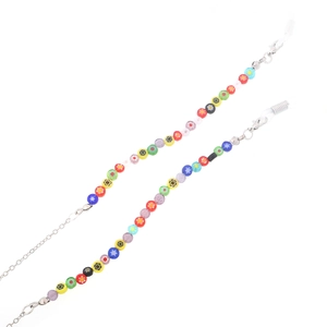 Handmade colorful glass flower bead eyewear chain with secure rubber loops and lobster clasps