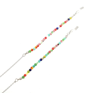Chaîne de lunettes artisanale avec perles de verre millefiori colorées et maillons fins