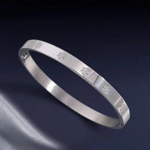 Bracciale Rigido In Acciaio Inossidabile Con Incisione Di Fiocchi Di Neve Per Uomo Metallo Spazzolato Moda Acciaio Al Titanio Gioielli