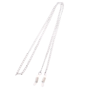 Polished silver stainless steel sunglasses chain with anti-slip silicone loops for eyewear