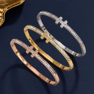 Elegant H-Shape Rhinestone Bracelet Stainless Steel Zirconia Pave Bangle Women Luxury Jewelry