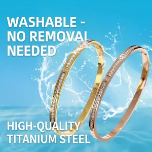 Luxe gold and rose gold stainless steel bangles with sparkling zircon pave setting
