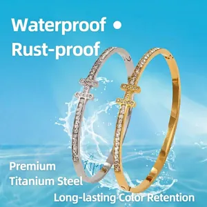 Waterproof gold and silver H-shaped crystal-set titanium steel bangles with water splash