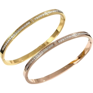 Polished gold and rose gold stainless steel bangles with full pavé cubic zirconia inlay
